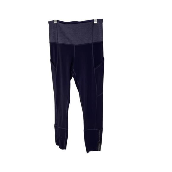 Lululemon Rebel Runner Crop Grape Stripe Zip Ankle Leggings SZ 4 Pedal Pusher - Picture 1 of 9